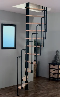 Купить винтовую лестницу на второй этаж в дом из металла и дерева на заказ — Латель